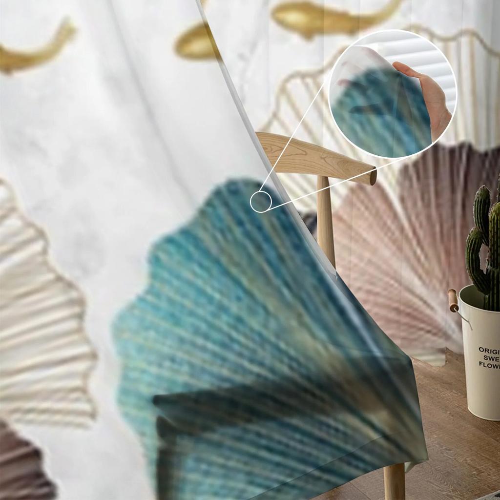 Ginkgo And Goldfish Marble Texture Sheer Curtains For Living Room Window Transparent Voile Tulle Curtain Bedroom Drapes