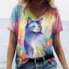 T-Shirts Women's Fashion T-Shirt Cat Print Casual Comfort Short Sleeve Crew Neck Pullover Clothing