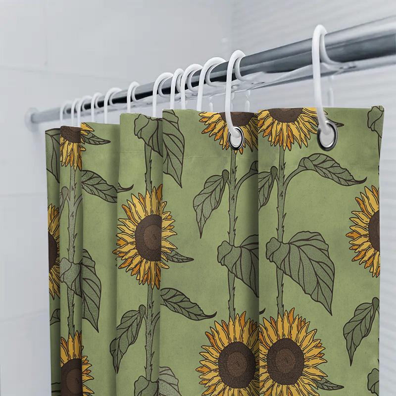 Vintage Sunflower Shower Curtain With Green Background Decorative Waterproof Fabric For Bathroom Accessories Perfect Gift Idea
