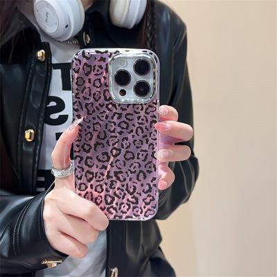 Luxury Plated Frame Pink Leopard Print Case for iPhone 15 14 13 12 11 Pro Max Fall Protection Cover