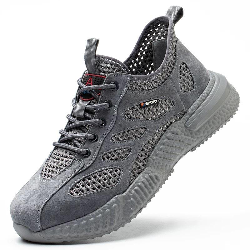 

Men s Safety Shoes Summer New Breathable Hollow Mesh Shoes Building Site Men s Non-slip Soft Bottom Sports Shoes Casual Sneakers 39 серый