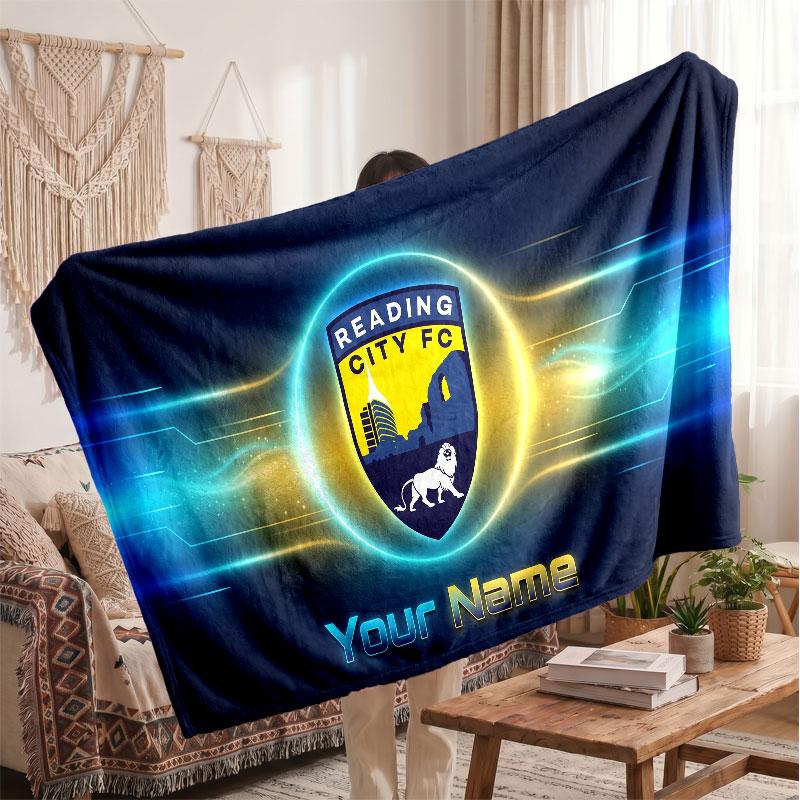 Reading FC Personalized Fleece Blanket With Football Logo, Custom Name Text Soft Warm Home Throw Blanket