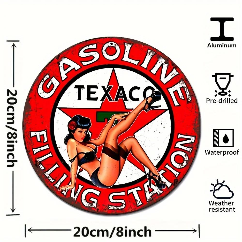One piece retro round metal aluminum sign gas station sign wall art decoration iron painting retro sign garage wall decorat 20x30cm（7.8x11.8inch）