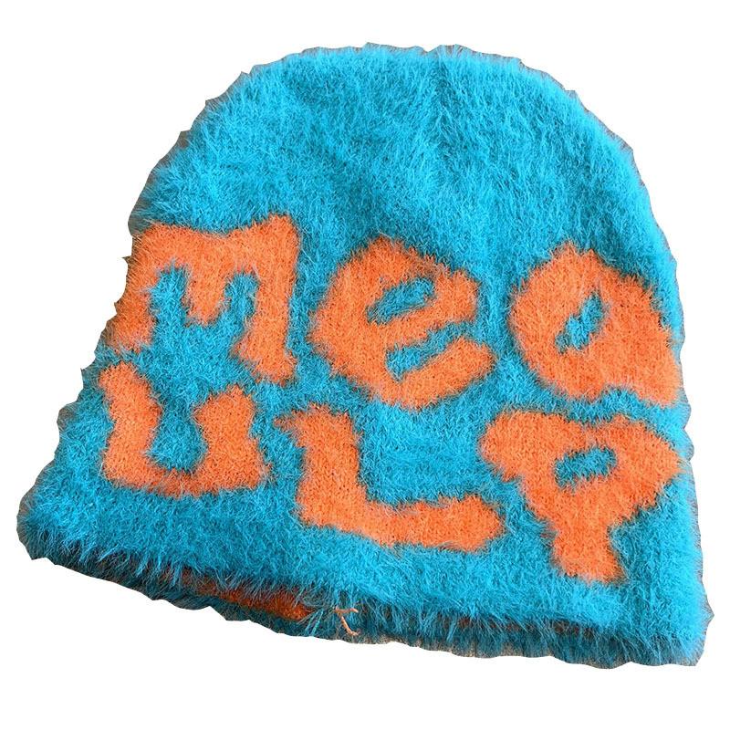 Hat Minimalist Knit Embroidered Letters Meaulp Winter Warmth Protection Earmuff