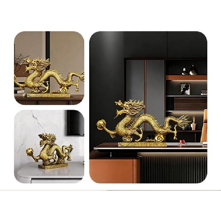 Aris & Juno Brass Prosperous Dragon Feng Shui Statue – Chinese Wealth & Prosperity Figurine for Entryway, Home Office Desk or Shelf Decor, Gift for