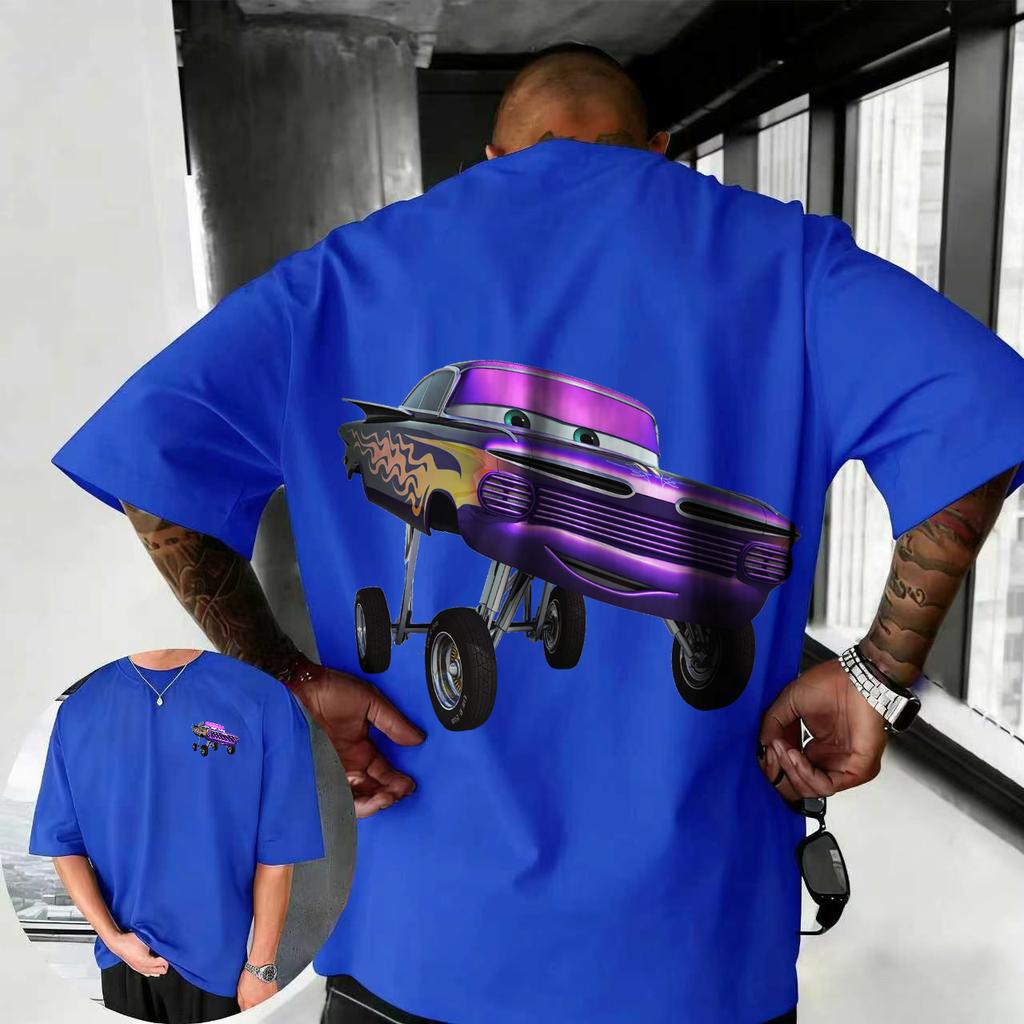 202526 Summer Disney Cars Lightning McQueen Cartoon Pattern 100 Cotton Printed Tshirt Comfortable Breathable Mens Clothing