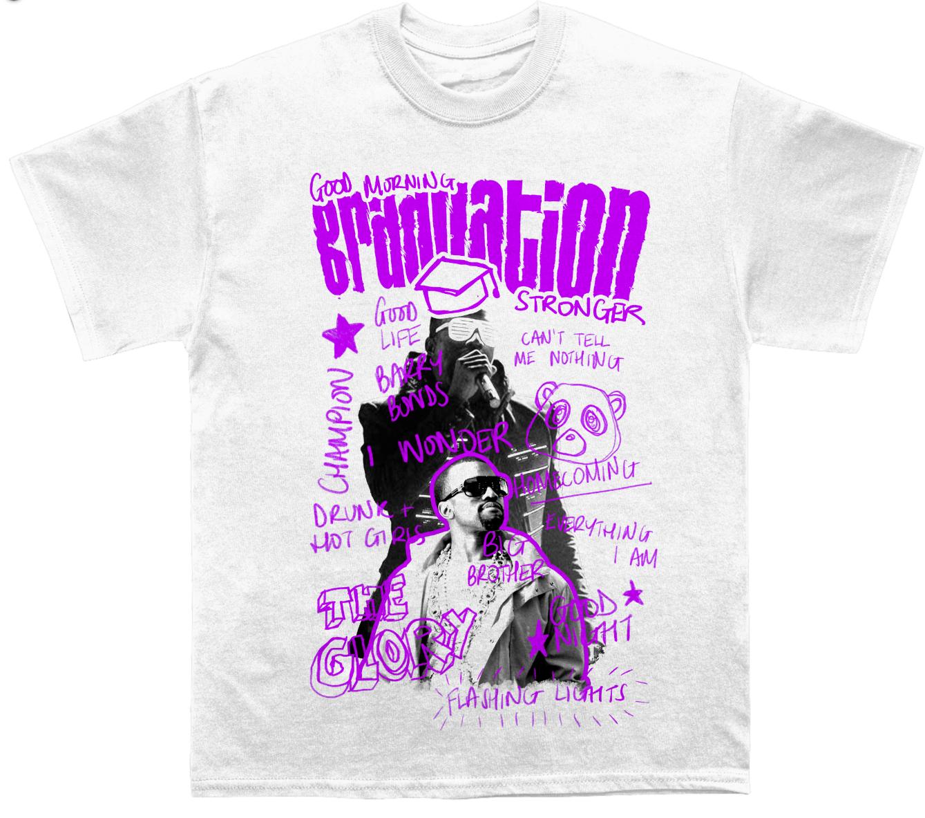 

2026 New Kanye West Graduation Album Merch Tee Shirt Purple Graffiti Good Morning Stronger Flashing Lights Vintage Streetwear S