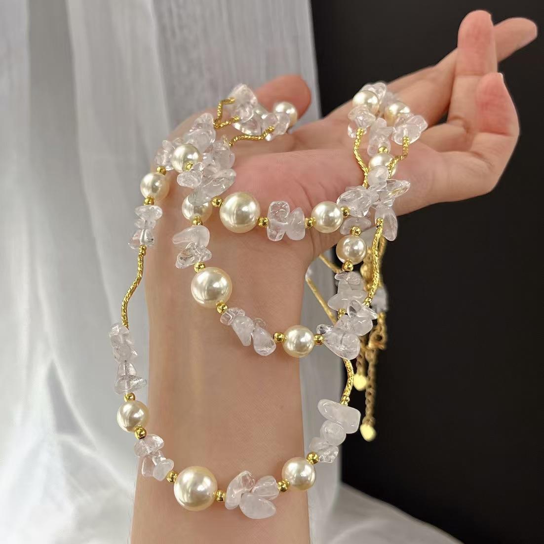 Винтажная Высококачественная Натуральный Белый Хрусталь Искусственный Хрусталь Жемчуг Ключица Цепочка Ожерелье Цепочка для Свитера