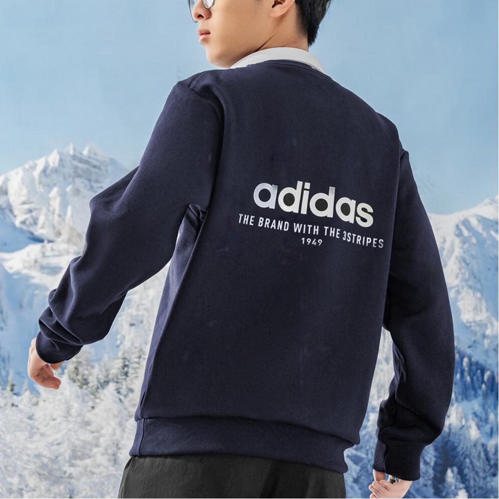 Adidas Crew Neck Pullover Fleece Long Sleeve Sweatshirt Men Sweatshirt Navy-Blue JX9403