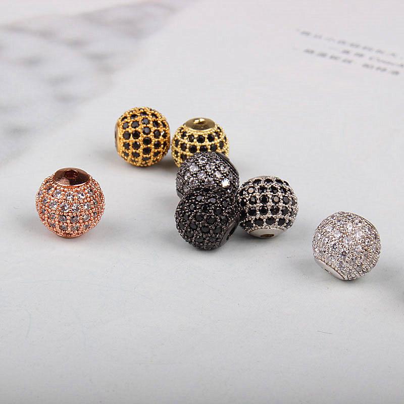 10mm Micro-Paved Zircon Copper Beads for DIY Jewelry - Black and White Round Ball Accessories