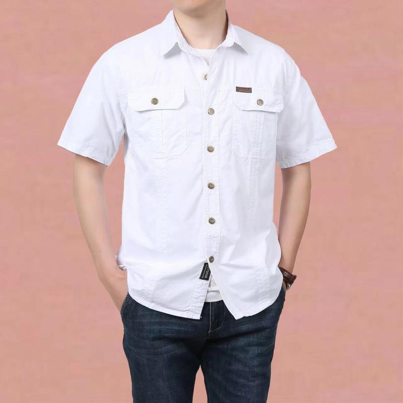 

Нова велика чоловіча вільна повсякденна сорочка з довгими рукавами, однотонна, середнього та молодого віку, осінній робочий одяг з кишенею. 175/L білий