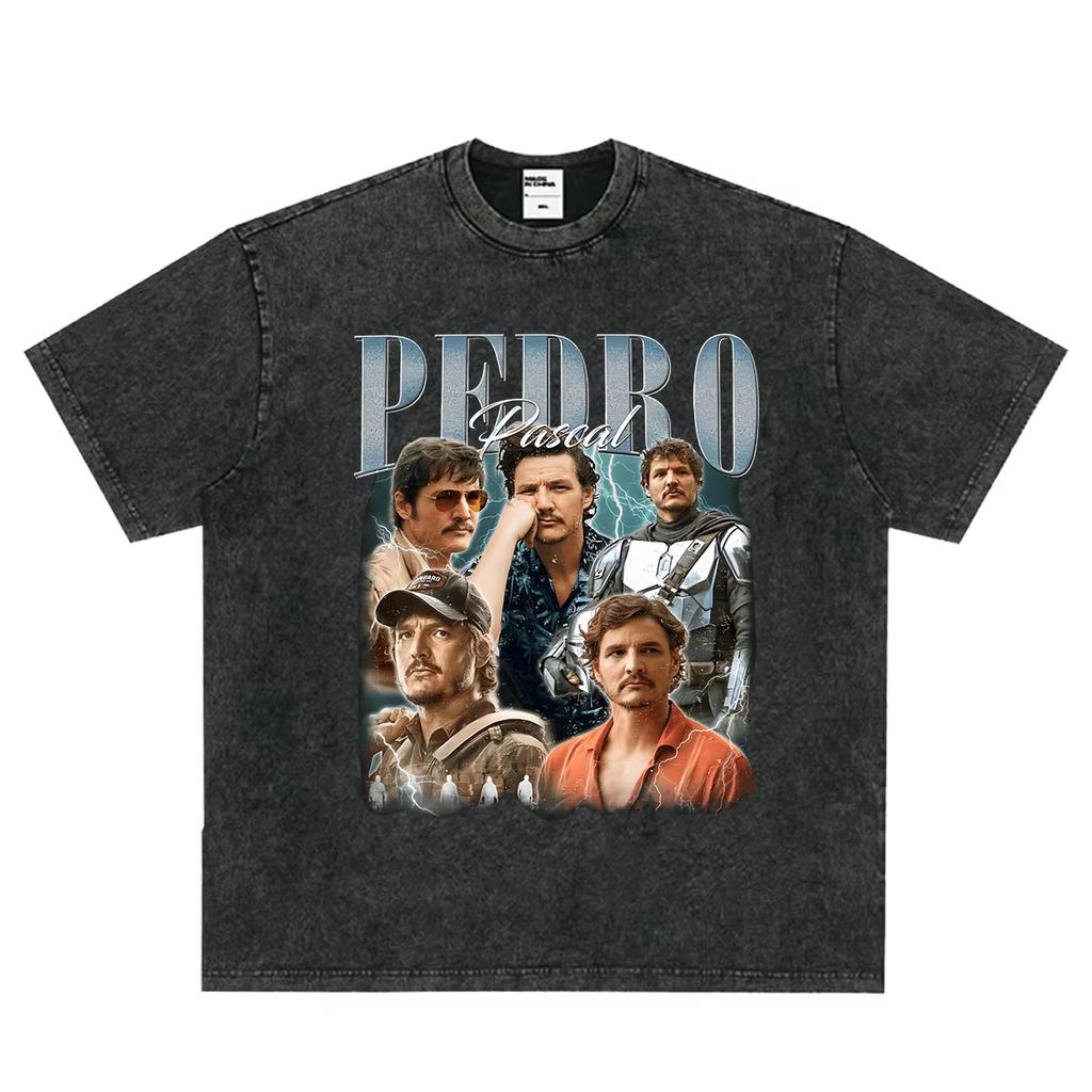 2026 Hot Sale Actor Pedro Pascal Fans Gift Graphic T Shirt Vintage Washed Pedro Pascal T-shirts Men Women Hip Hop Punk Streetwear Oversized Tshirt