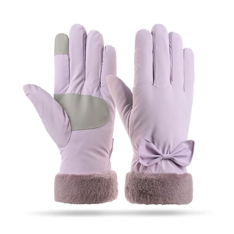 Warm Gloves for Women's Cloud Fleece Gloves Outdoor Cycling Bows Non Slip Students Cold Proof Touch Screen Winter Gloves