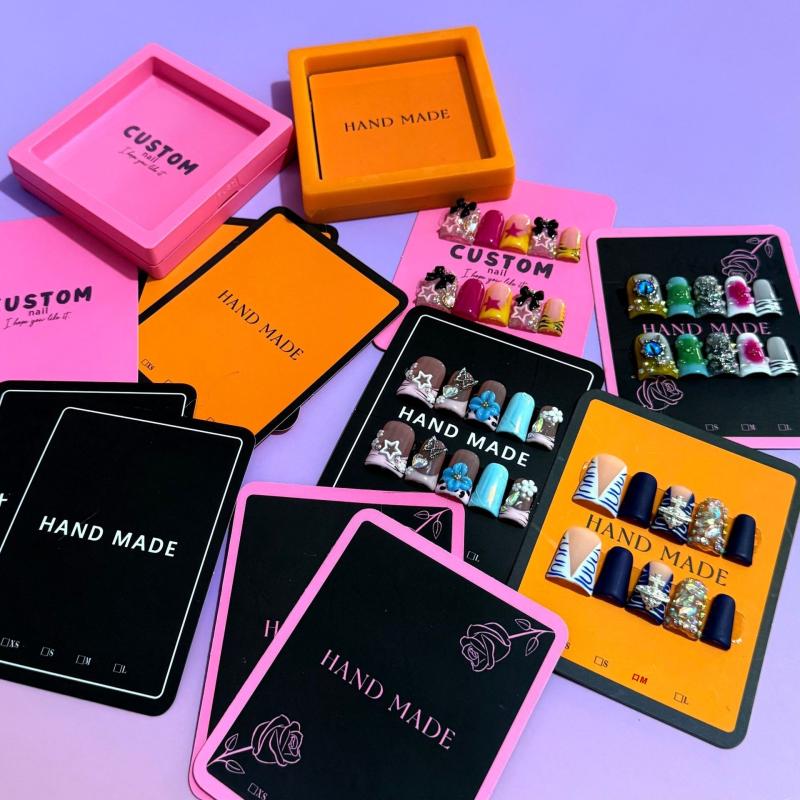 10Pcs False Nails Display Cards Fluorescent Color  Style False Nail Tips Portable Nail Art Storing Manicure Showing Tools