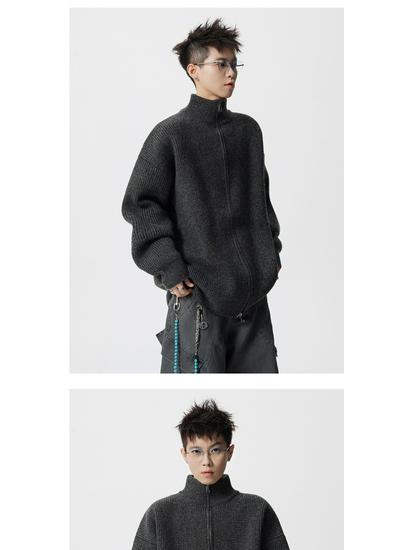 Men's Retro Stand Collar Zipper Cardigan - Trendy Autumn Knitwear Jacket