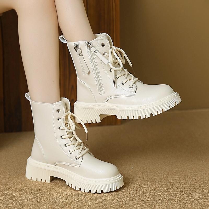 

Женские зимние ботинки Повседневные короткие мотоботы Модные ботильоны в уличном стиле Черные теплые ботильоны с мехом Большой размер EU: 35 слоновая кость