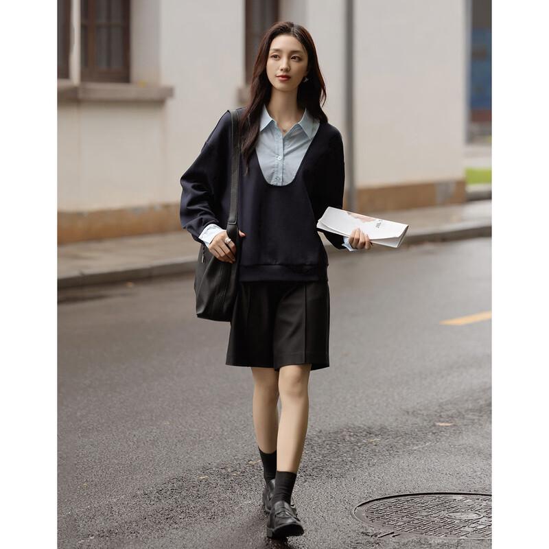 Demana Cloud Cotton Spliced Fake Two-Piece Sweatshirt