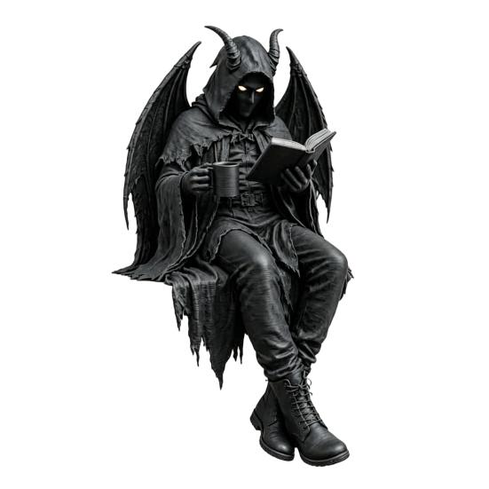 Yousheng Gothic Dark Fantasy Figure, Reading Hooded Grim Reaper Statue, Halloween Resin Sitting Skeleton Figurine for Bookshelf Home