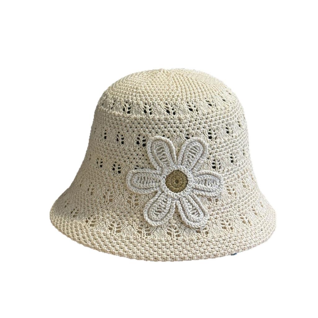 Spring and summer small daisies hollow woven bucket hat women's versatile face small sunshade sunscreen hat flower decoration tide