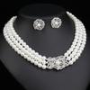 Exaggerated Jewelry Set Multi-row Pearl Rhinestone Necklace Bracelet Earrings Flower Wedding Bride Wedding Accessories