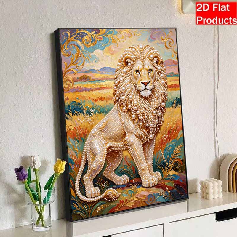 Kit Perle Leone Maestoso Pittura Artistica 5D con Strass Rotondi Fatta a Mano Quadro da Parete Decorazione Elegante per la Casa Regalo per Uso Quotidiano e Festivo