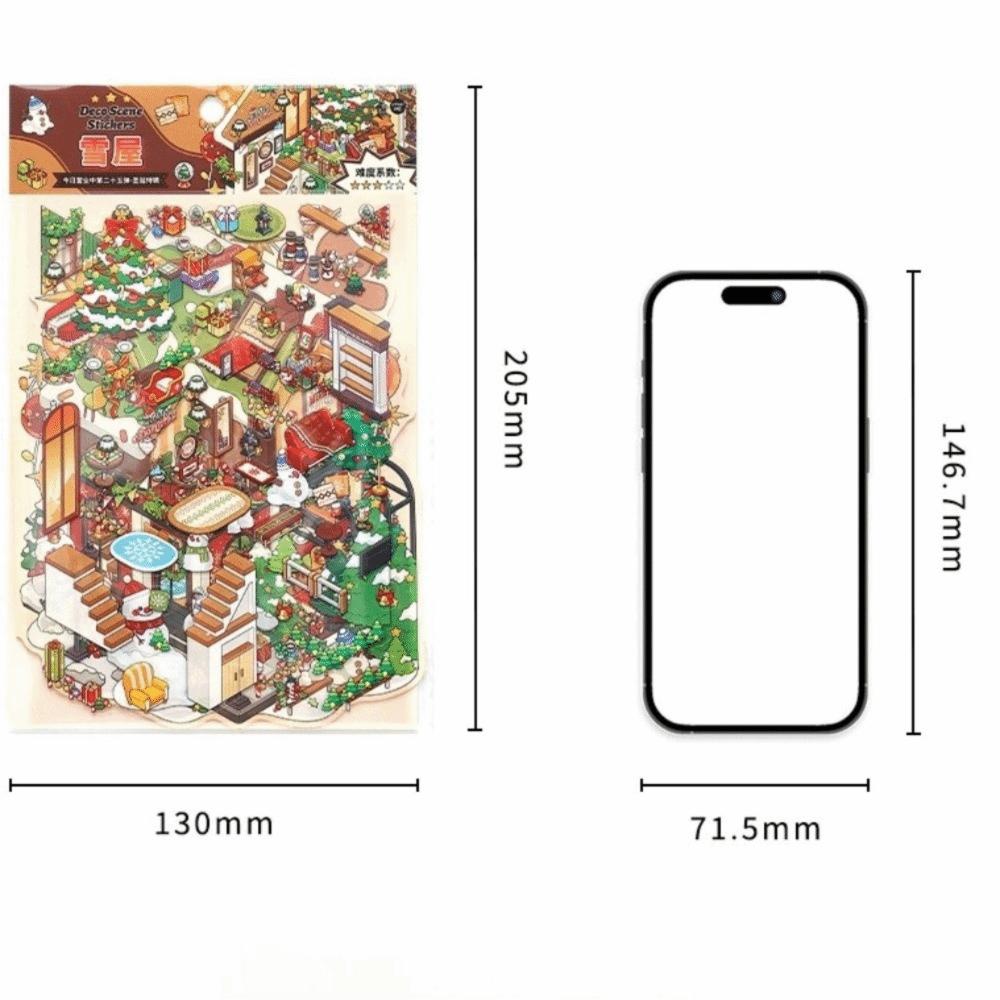 Série Casa de Natal Desenho Animado 3D Miniatura Cena Adesivos DIY Feito à Mão Camadas Empilhadas Adesivo de Cena de Cabana DIY