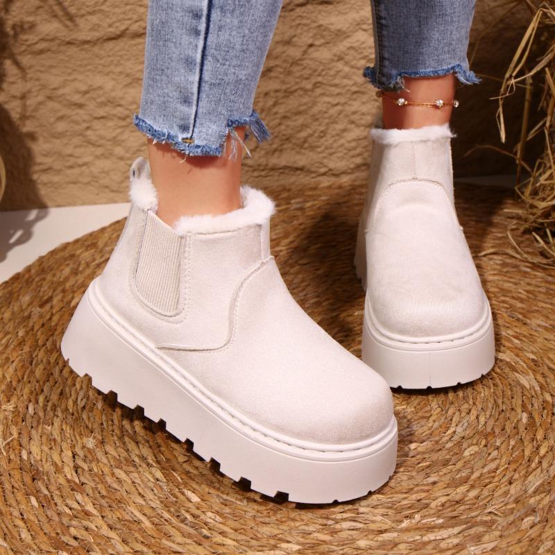2025 Dames Snøstøvler Rund Tå Platåsåle Legg til Fløyel og Tykkere Bomullsstøvler Utendørs Fritid Vinter Varme Damesko
