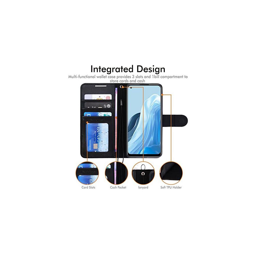 (Schwarz) PU-Leder Wallet Case für Oppo Find X5 Lite 5G, Flip Schutzhülle mit Geldbörse Kartenhalter, Ständer & Armband, Magnetverschluss