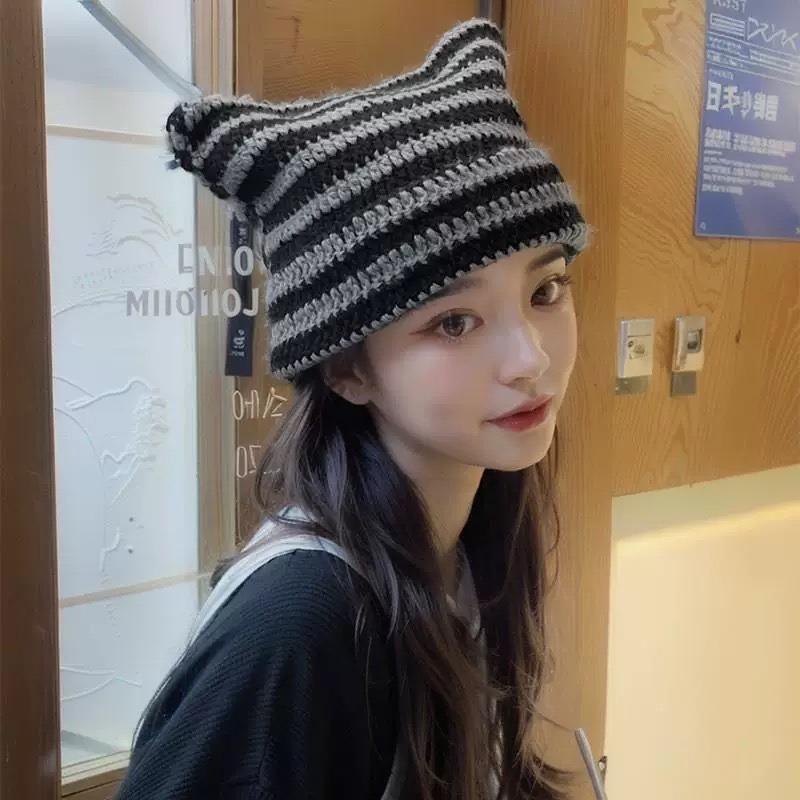 Cute Little Devil Handmade Knitted Wool Hat Children Cute Pointed Pullover Cold Hat