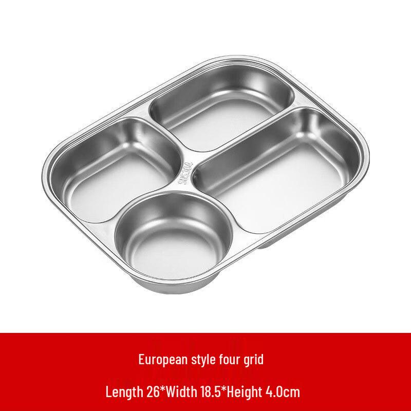 LIJIA FITMENT Thickened Stainless Steel 4-Compartment Lunch Plate