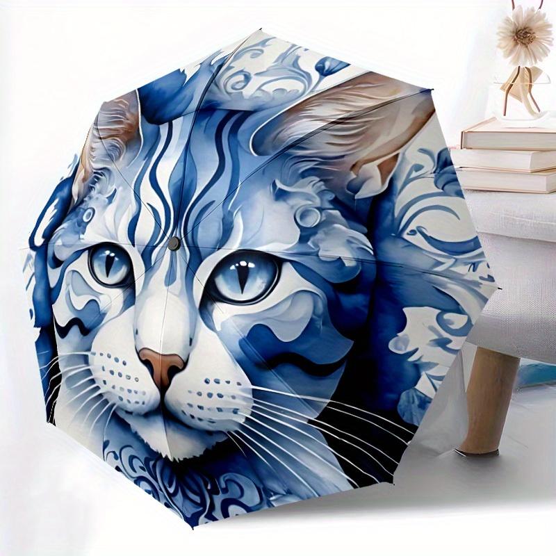 1pc Cat Blue Automatic Cute Umbrella High Quality Canopy, Portable Folding Umbrella with, Ideal Gift for - Travel, Everyday, Formal Events, Stylish Ac