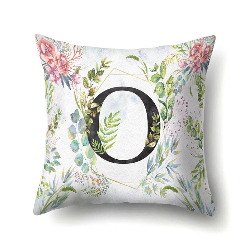Polyester Pillowcase Green Leaf Decorative Print Pillowcase 26 English Letter Cushion Cover