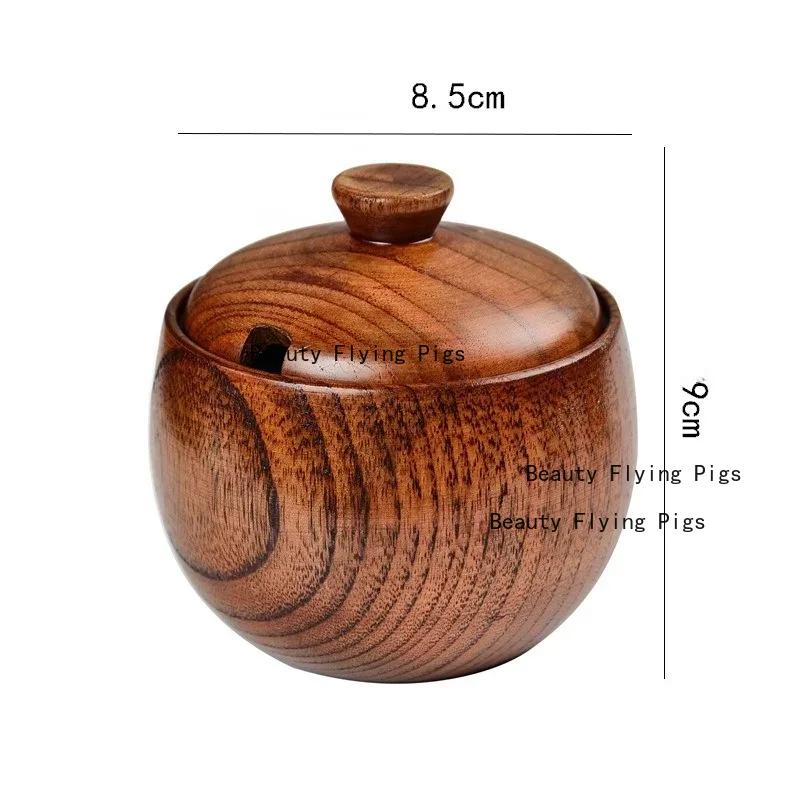 Japanese Style Wooden Seasoning Jar Condiment Shaker Spice Box Seasoning Jar with Lid Household Kitchen Storage Supplies