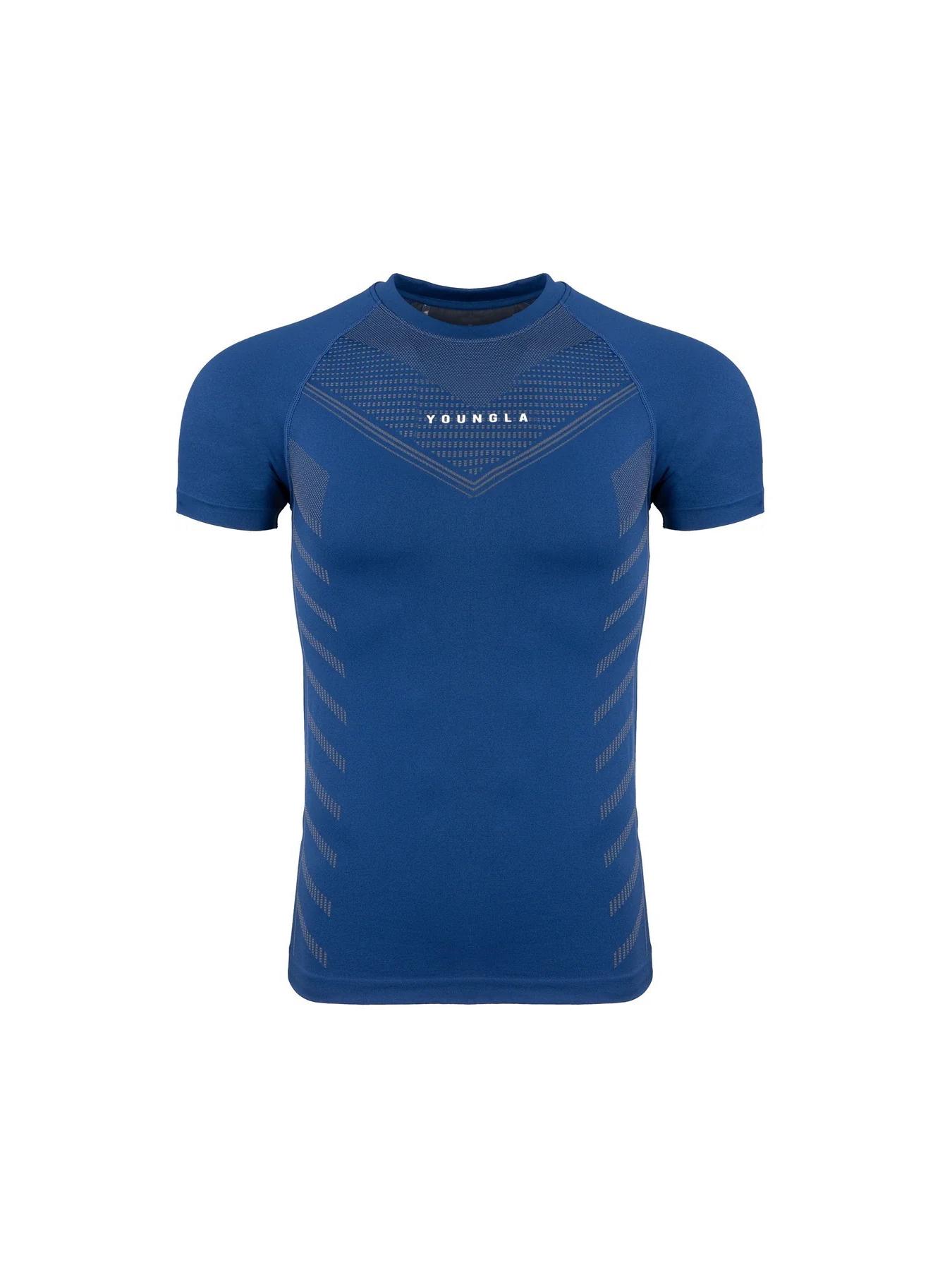 

2023 Мужская спортивная футболка с высокой эластичностью и облегающим силуэтом для мышц - Спортивная одежда с коротким рукавом для фитнес-тренировок L