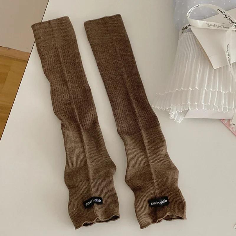 

Knitted Cotton Leg Warmers Women Knee Half-length Long Socks Soft Breathable Plush Lolita Harajuku Schoolgirl Comfort Calf Socks One Size кофейный