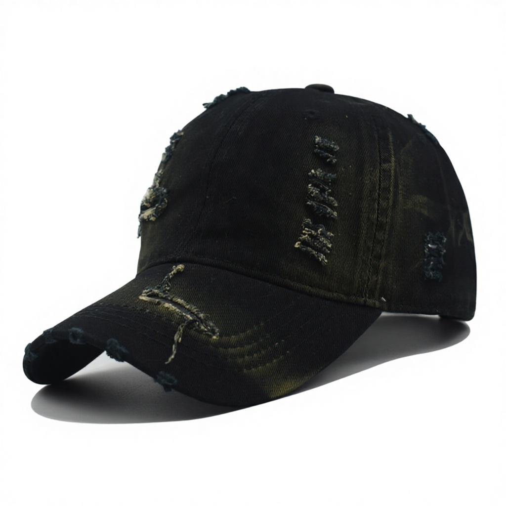 Grensoverschrijdende Hottrend Gescheurde Baseballpet Gewassen Kleurverloop Snapback Ademend PVC 6-Panel Koppels Gebogen Vizier Effen