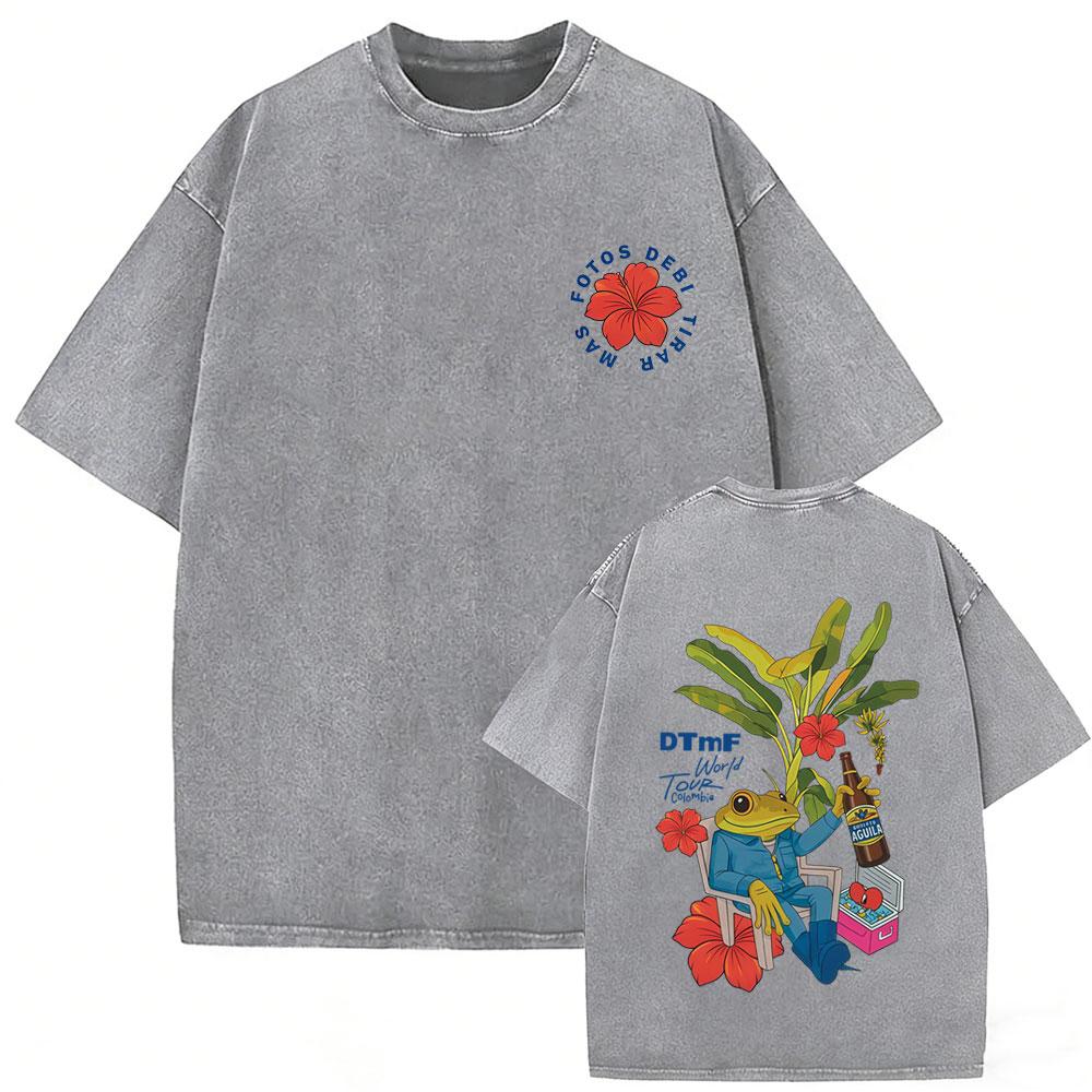 Rapper Bad Bunny Vintage Washed T Shirts Debi Tirar Mas Fotos DTMF Tshirts Mens Clothing Hip Hop Fashion High Quality Tshirt