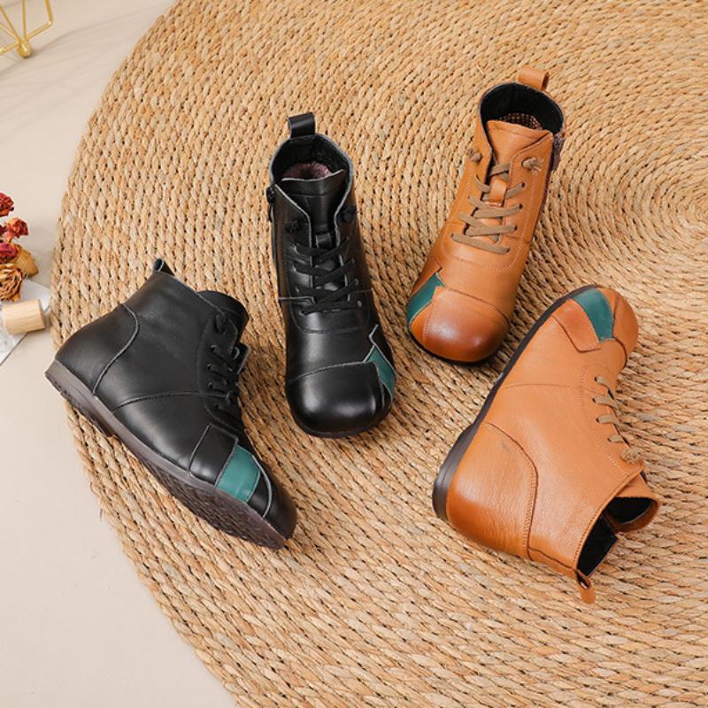 Johnature Stivaletti da Donna Stile Etnico Scarpe Casual in Vera Pelle Colorate con Suola Morbida in Cotone