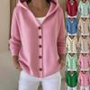 European & American Style Hooded Knit Cardigan - Women's Autumn/Winter Casual Solid Color Fashion Sweater Outerwear, 2025 Collection.
