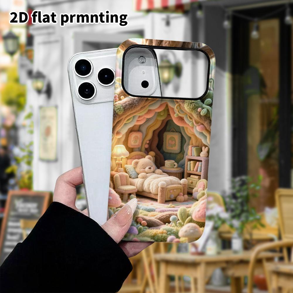 Phone Case: 2D flat design suitable for iPhone 18 17 16 15 14 13 Pro protective case, Tree Hole Little Bear Bedroom, perfect Christmas and Halloween h