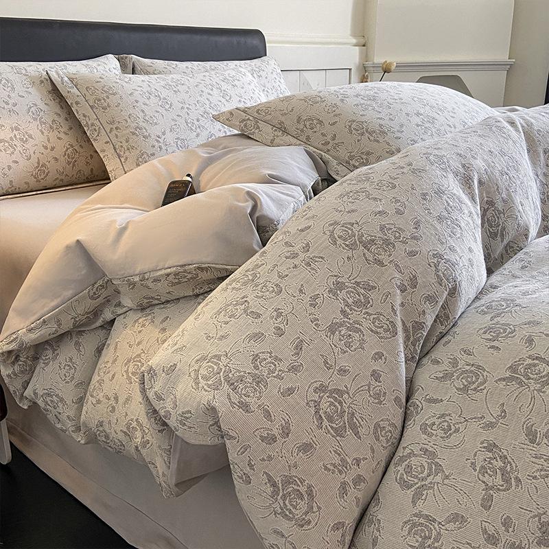 *Class A Jacquard Cotton 4-Piece Thick Flannel Wave Bedding Set, 1.8m*