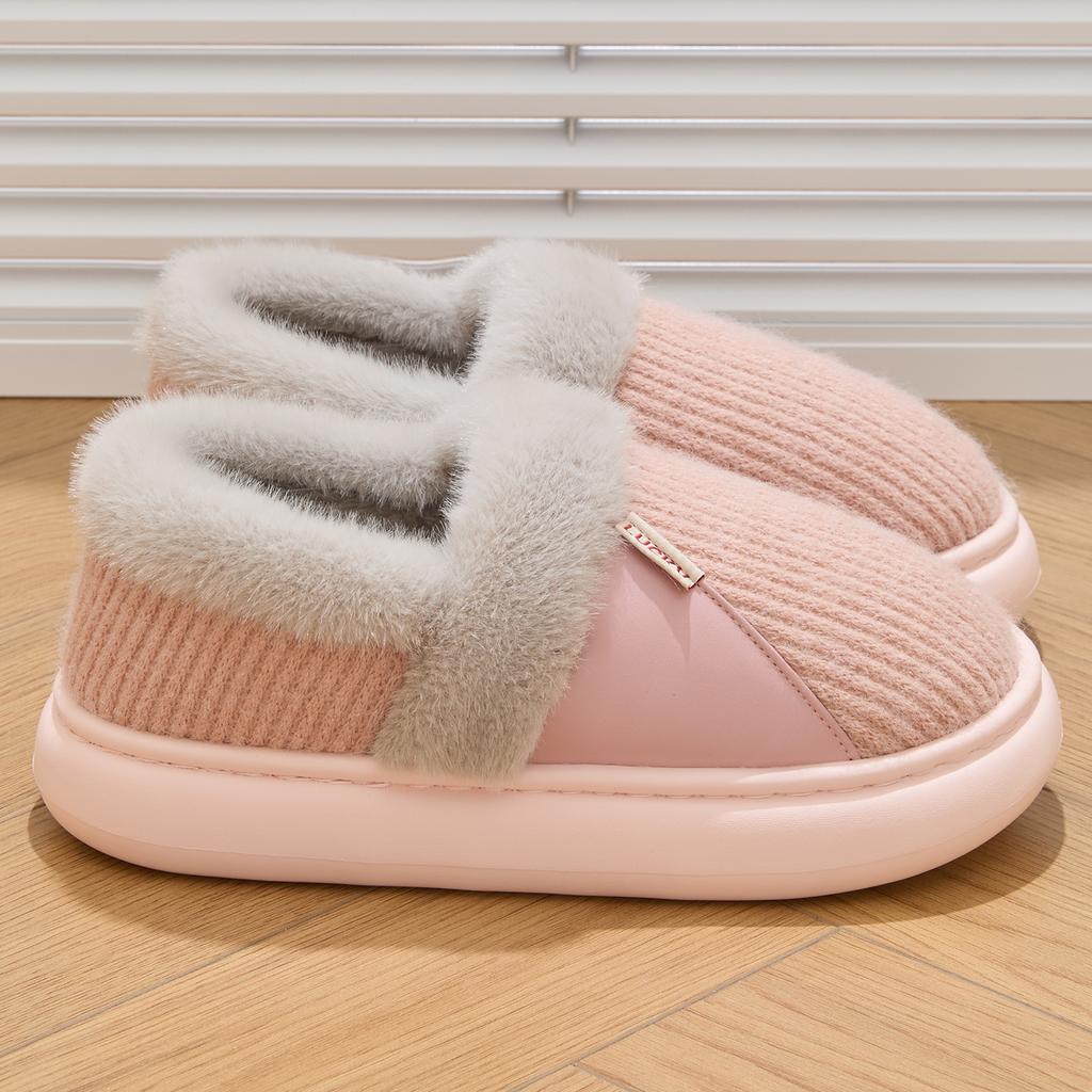 Winter Women Cotton Slippers Plush Warm Thick Bottom Slides Breathable Soft Non-slip Slippers Indoor Outdoor Men Casual Slippers