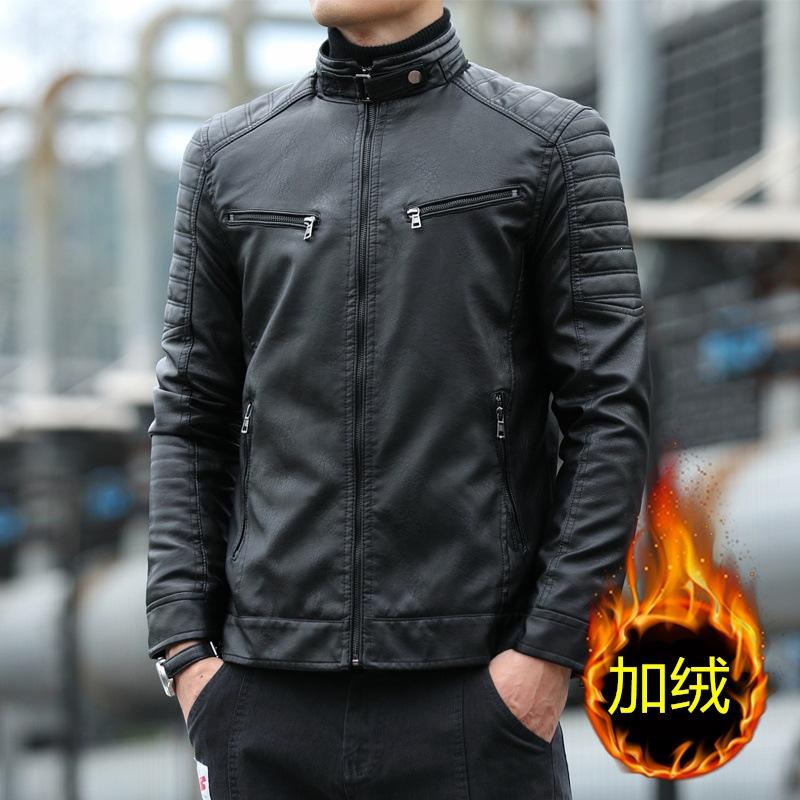 Hot-selling men's leather jacket locomotive stand-up collar handsome casual autumn and winter trend versatile leather jacket men