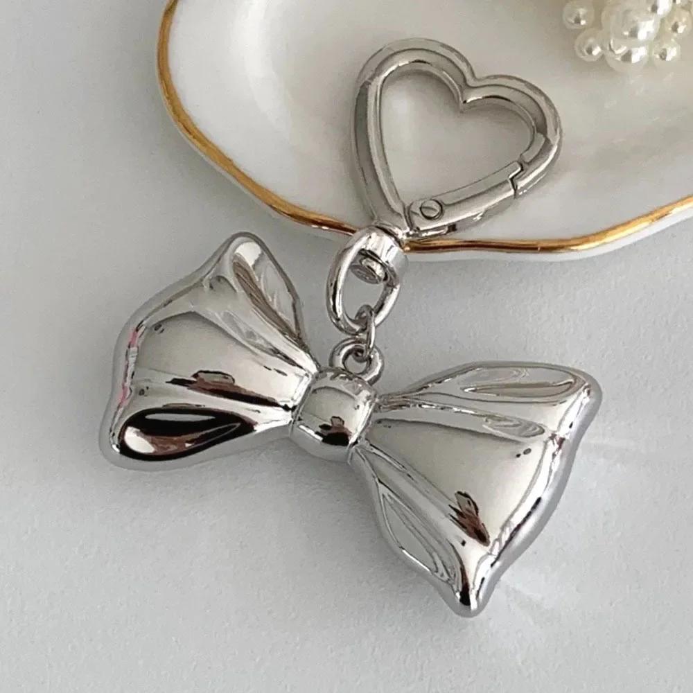 Elegant Sweet Beads Pearl Bowknot Keychain Heart Pendant Keyring Aesthetic Key Chain Holder for Girl Bag Pendant Accessories