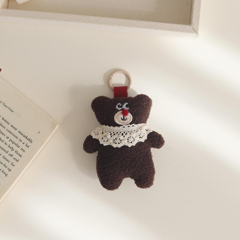 Kawaii Red Nose Little Bear Pendant Cute Cartoon Stuffed Doll Keychain Lovely Keyring Backpack Hanging Decoration Bag Charms