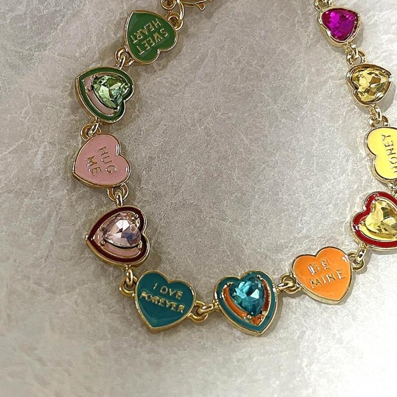 Bunte Strasssteine Liebesherz Armbänder Mode Armreif Trendige Y2k Ästhetik Handgelenk Schmuck Geschenk für Frauen Mädchen