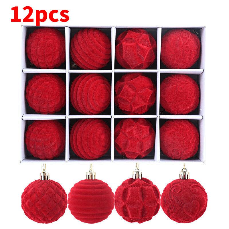 Lebhaftes 6cm Samt Weihnachtsornamente Set mit 12 bunten Kunststoff Baumdekorationen