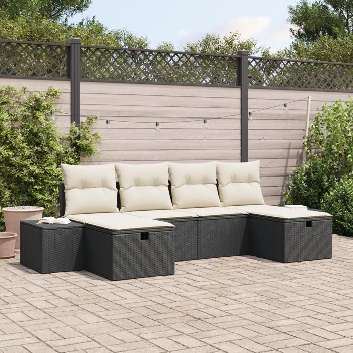 VidaXL Set de canapé de jardin 6 pièces avec coussins Noir Poly Rattan 3359416