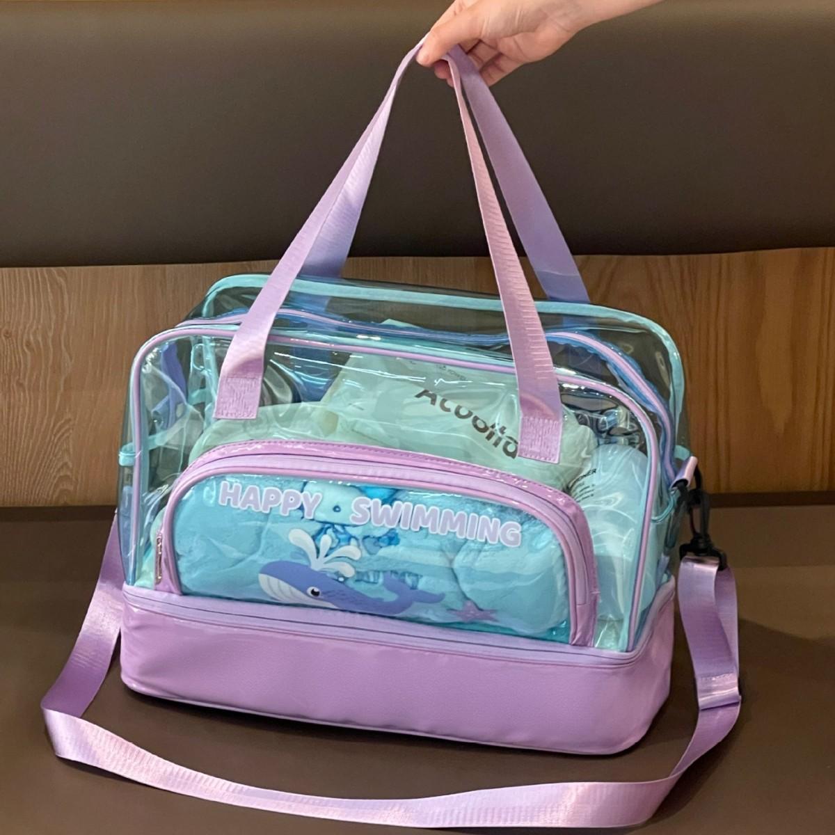

Fashion Printed Large Waterproof Beach Bag with Shoe Slot Dry Wet Separated Swimming Bag Crossbody Handbag for Pool фиолетовый