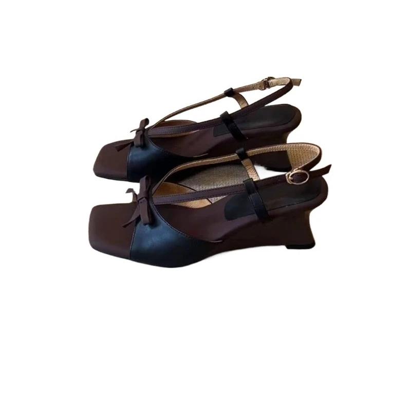 Wedges Women Sandals Bow Heeled Shoes Summer Designer Woman's Slippers New 2025 Party Dress Brand Sandalias De Mujer